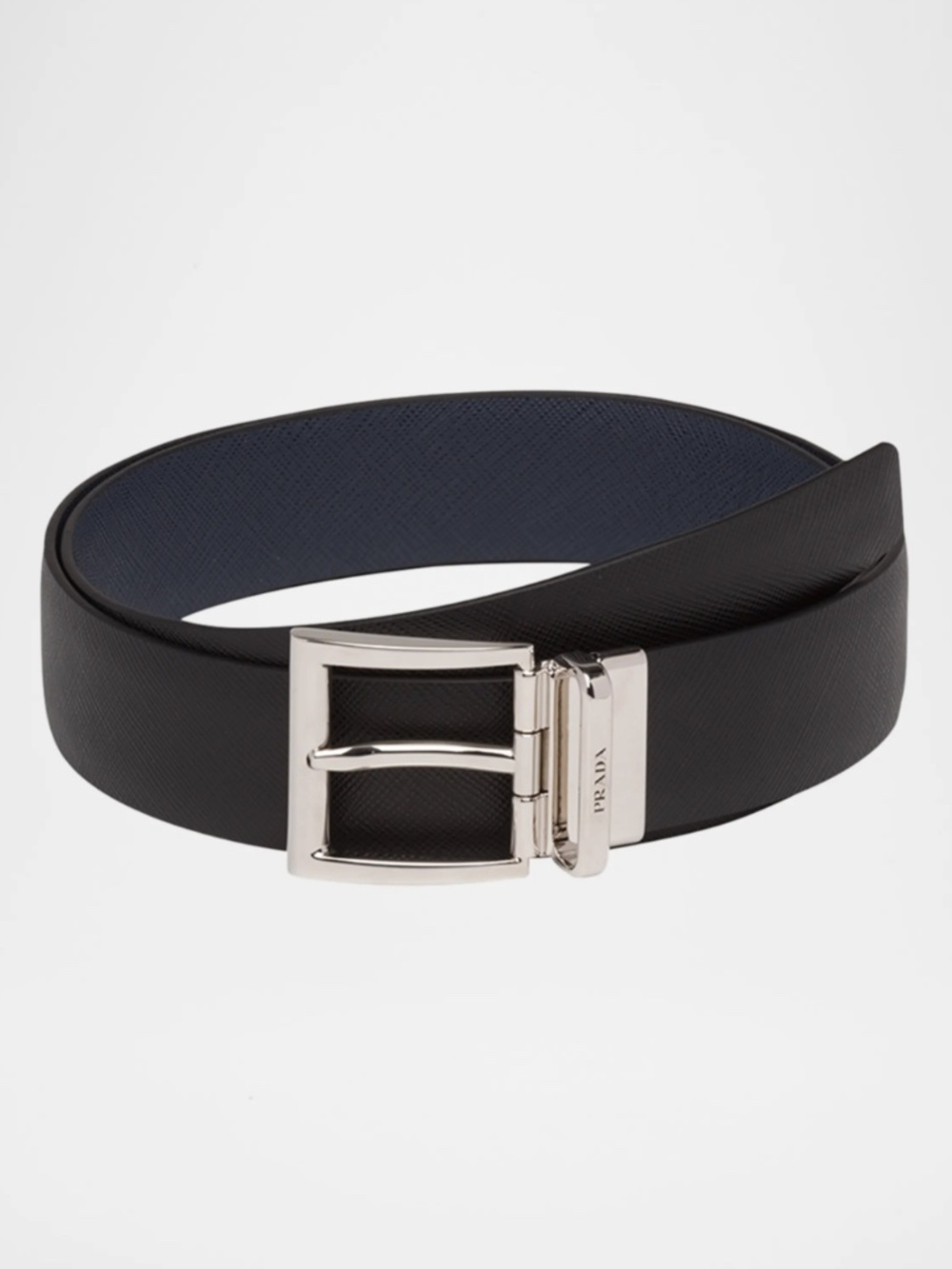 Prada Black Saffiano Leather Reversible Belt Silver Buckle Size 90/36